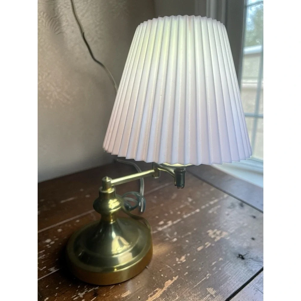 Mid Century Modern Vintage Brass Swing Arm Lamp Pleated Shade‎ 14